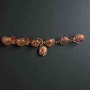 Vintage southwestern antiqued copper concho linked Belt with Turquoise Stones
